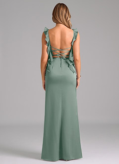 Azazie Jessamine Bridesmaid Dresses Silver Sage Sheath Corset Stretch Satin Dress image6