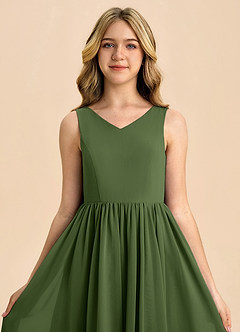 Azazie Hathaway Junior Olive A-Line Bow Chiffon Dress image6