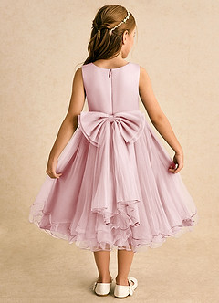 Azazie Lass Flower Girl Dresses Powder Pink A-Line Bow Tulle Dress image1