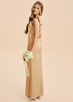 Azazie Jessamine Junior Gold A-Line Ruched Stretch Satin Dress image3