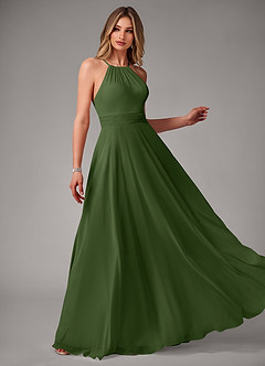 Azazie Amalia Bridesmaid Dresses Olive A-Line Pleated Chiffon Dress image4