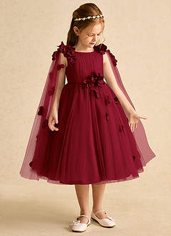 Azazie Staria Robe Demoiselle D'honneur Fillette Robe Princesse en Tulle Rayé Bourgogne image7