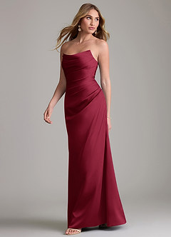 Azazie Lucille Bridesmaid Dresses Burgundy Mermaid Strapless Stretch Satin Convertible Dress image3