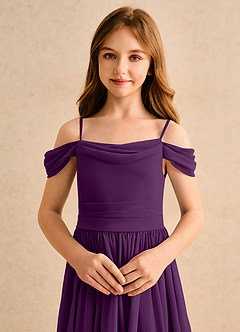 Azazie Shia Girls Formal Flower Girl Dresses Grape A-Line Off the Shoulder Chiffon Dress image6