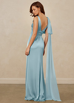 Christian Siriano Bridal for Azazie 1011 Bridesmaid Dresses Moody Blue Mermaid Bow Stretch Satin Dress image9