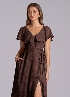 Azazie Lainey Brudtärnklänningar Klä av A-Linje i Blommig Utbrändhet med fickor Ganache image7