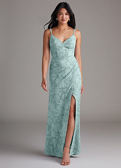 Azazie Leo Robes de demoiselle d'honneur Robe Fourreau en Blumen-Burnout Plissée Brume image4