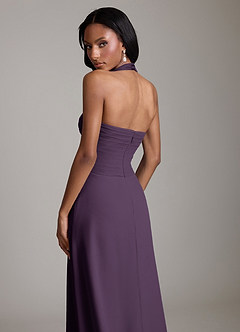 Azazie Clarisa Bridesmaid Dresses Plum A-Line Pleated Chiffon Dress image4