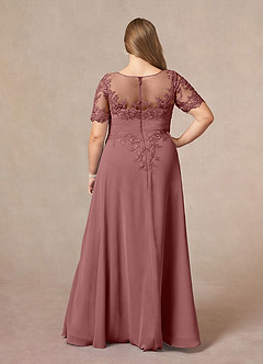 Azazie Raissa vestidos de madre de la novia Vestido de Rosa Del Desierto de Gasa de Corte En A con Encaje image10