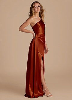 Azazie Maron Bridesmaid Dresses Auburn Sheath One Shoulder Metallic Satin Dress image4