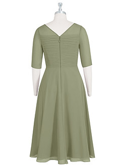 Azazie Naomi Mother of the Bride Dresses Pistachio A-Line Boatneck Pleated Chiffon Dress image8