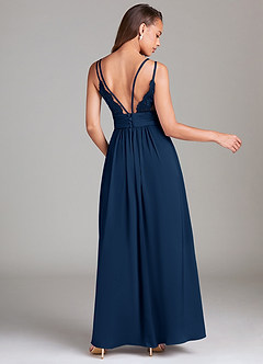 Azazie Maren Allure Bridesmaid Dresses Dark Navy A-Line Lace Stretch Satin Dress image5