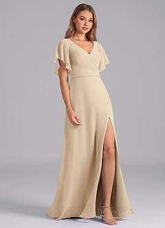 Azazie Ambrosia Bridesmaid Dresses Champagne A-Line Pleated Chiffon Dress image5