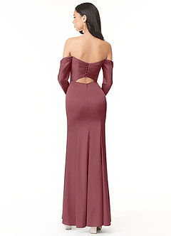 Azazie Hallie Bridesmaid Dresses Desert Rose Sheath Off-The-Shoulder Long Sleeve Stretch Satin Convertible Dress image4
