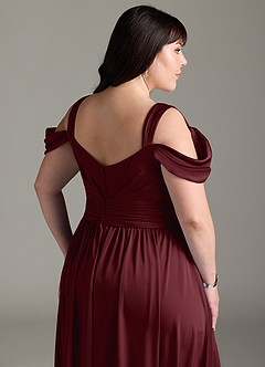 Azazie Lianne Brautjungfernkleider A-Linie Schulterfrei Stretch-Satin Kleid Cabernetrot image7