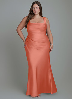 Azazie Agustina Bridesmaid Dresses Salmon Pink Mermaid Corset Stretch Satin Dress image7