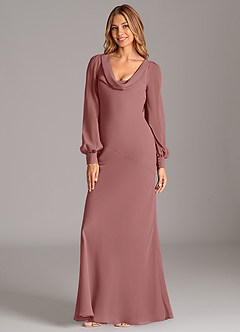 Azazie Rylina Bridesmaid Dresses Desert Rose Mermaid Long Sleeve Chiffon Dress image7