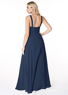 Azazie Jay Bridesmaid Dresses Dark Navy A-Line Square Neckline Side Slit Chiffon Dress image2