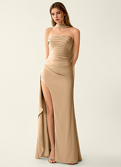 Esperanza Champagne Satin Sparkly Lace Up Back Prom Dress image5
