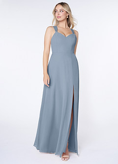 Azazie Jane Bridesmaid Dresses Dusty Blue A-Line V-Neck Pleated Chiffon Dress image3