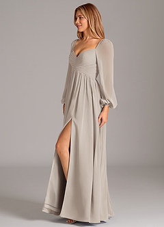 Azazie Alia Bridesmaid Dresses Frost A-Line Long Sleeve Chiffon Dress image3