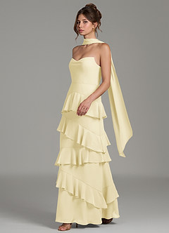 Azazie Imani Bridesmaid Dresses Lemon Sorbet A-Line Ruched Chiffon Dress image3