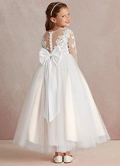 Azazie Elodie Blumenmädchenkleider Ballkleid Spitze Kleid Elfenbein Weißer Alabaster image4