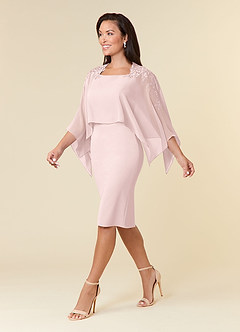 Azazie Maryam Final Sale Dusty Blue Sheath Lace Chiffon Dress image3