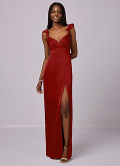 Barbie ♥ Azazie Bridesmaid Dresses Pomegranate Sheath Stretch Satin Dress image4