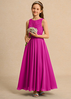 Azazie Ducky Girls Formal Flower Girl Dresses Fuchsia A-Line Pleated Chiffon Dress image6