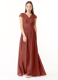 Azazie Organa Robes de demoiselle d'honneur Robe Trapèze en Mousseline de soie Plissée Auburn image1
