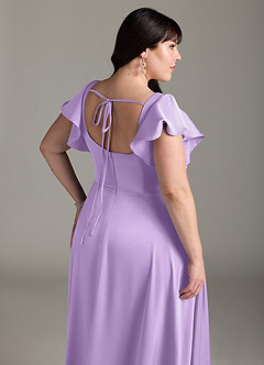 Azazie Bondi Bridesmaid Dresses Lilac A-Line Bow Stretch Satin Dress image12