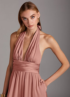 Azazie Oli Bridesmaid Dresses Rosette Pleated Stretch Satin Jumpsuit image6