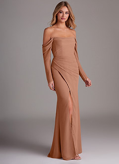 Azazie Hallie Bridesmaid Dresses Bronzer Mermaid Long Sleeve Chiffon Dress image4