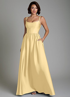 Azazie Mona Brautjungfernkleider A-Linie Korsett Stretch-Satin Kleid Butter image1