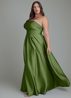 Azazie Lucienne Vestidos de damas de honor Vestido Enebro de Satén Elástico de Línea A Convertible con Palabra de honor image12