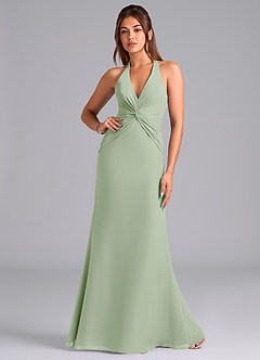 Azazie Valerie Bridesmaid Dresses Dusty Sage Mermaid Pleated Chiffon Dress image1
