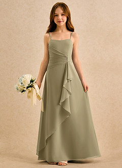 Azazie lolly Girls Formal Blumenmädchenkleider A-Linie Plissee Chiffon Kleid Moosgrün image3