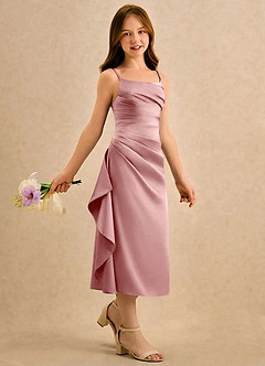 Azazie Canna Girls Formal Blumenmädchenkleider A-Linie Plissee Stretch-Satin Kleid Altrosa image3