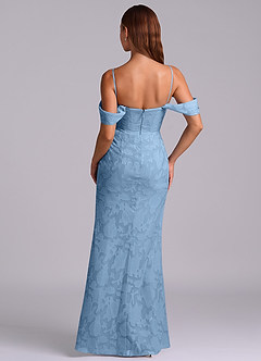 Azazie Johana Abiti da Damigella Abito Convertibile Sirena in Burnout Floreale a Spalla Scoperta Blu Acciaio image7