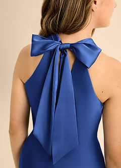 Azazie Doretta Junior Vestido de Azul Real de Satén Elástico de Corte En A con Plisado image8