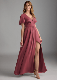 Azazie Zaniah Robes de demoiselle d'honneur Robe Trapèze en Mousseline de soie Merlot image3