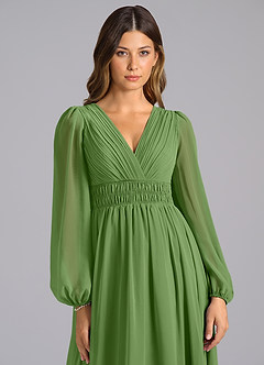 Azazie Palerma Bridesmaid Dresses Basil A-Line Long Sleeve Chiffon Dress image6