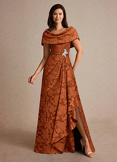 Azazie Branford Moeder van de bruid jurken A-Lijn Jurk van Bloemen Burn-out Geplooid Verbrande Sinaasappel image4