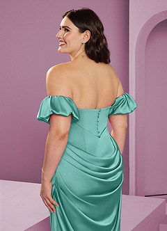 Barbie ♥ Azazie Jurken voor bruidsmeisjes Converteerbaar Jurk van Stretch Satijn met Kolom Off the Shoulder Aqua image17