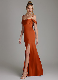Azazie Nira Robes de demoiselle d'honneur Robe Sirène en Satin extensible Corset Orange Brûlée image7