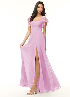 Azazie Bondi Bridesmaid Dresses Candy Pink A-Line Ruffled Chiffon Dress image4