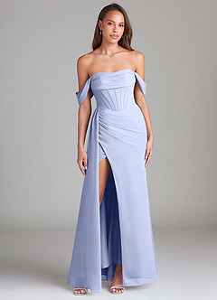 Azazie Amyra Bridesmaid Dresses Ice Sheath Off the Shoulder Chiffon Convertible Dress image1