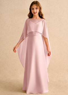 Azazie Fishie Junior Formal Blumenmädchenkleider A-Linie Matte Satin Kleid Puderrosa image5