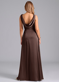 Azazie Karina At-home Try On Dresses Desert Rose A-Line Pleated Stretch Satin Dress image6